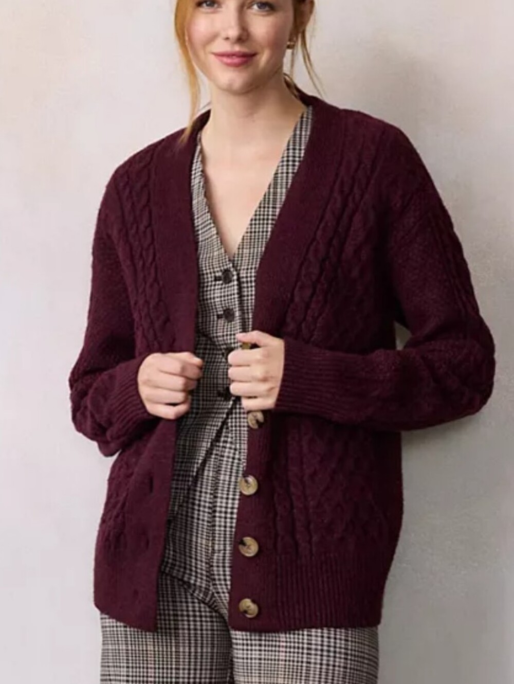 Maddie Plum Cable-Knit Button Cardigan Sweater - Women